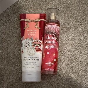 Bath & Body Works Winter Candy Apple Body Wash & Mist Set - Red & White